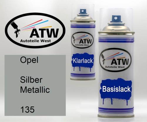 Opel, Silber Metallic, 135: 400ml Sprühdose + 400ml Klarlack - Set, von ATW Autoteile West.